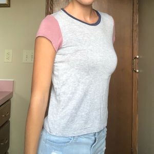GREY & PINK CROPPED TEE